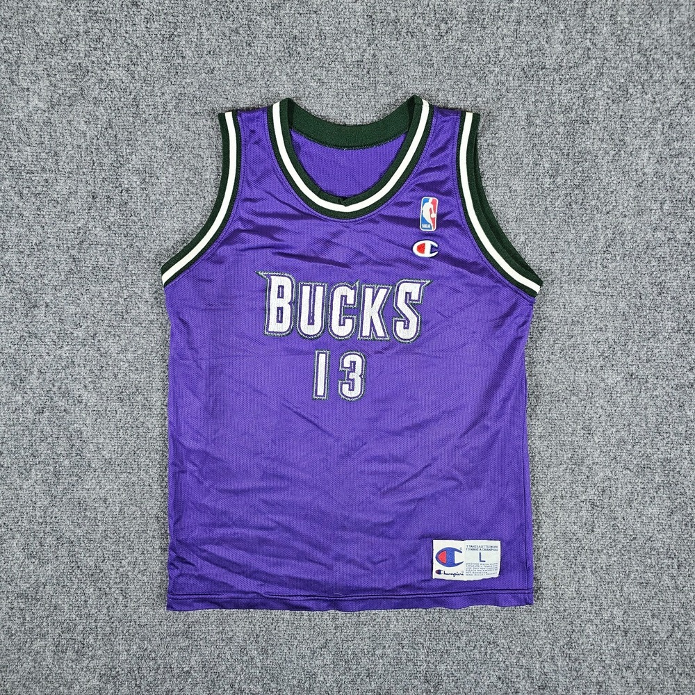 Vintage 90s‎ NBA x Champion Bucks Glenn Robinson #13 Jersey Purple Youth Size L
